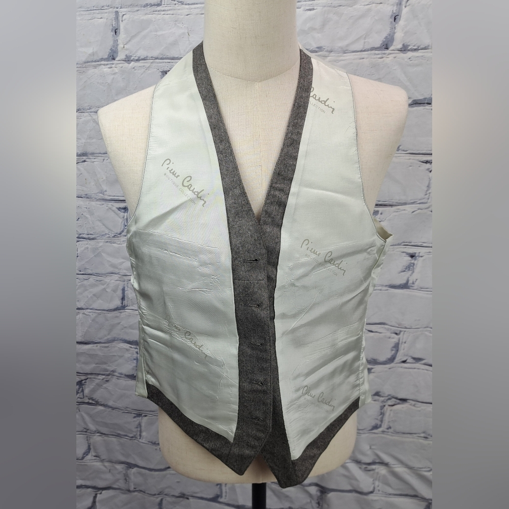 Pierre Cardin Vintage 80s Vest Suit Jacket Brown Wool Herringbone 40R Medium - Picture 4 of 11